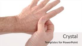  Presentation with carpal tunnel - Cool new slide deck with carpal tunnel syndrome - man holding his aching thumb backdrop and a soft green colored foreground