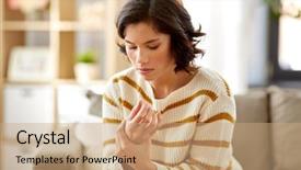  Presentation with carpal tunnel - Colorful slide set enhanced with carpal tunnel syndrome - people healthcare and problem concept backdrop and a coral colored foreground