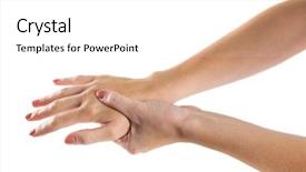  Presentation with carpal tunnel - Audience pleasing presentation theme consisting of carpal tunnel syndrome - woman with hand injury backdrop and a  colored foreground