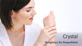  Presentation with carpal tunnel - Cool new slides with carpal tunnel syndrome - young woman suffering from pain backdrop and a lemonade colored foreground