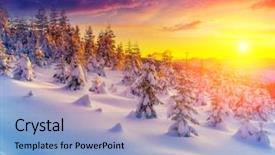  Presentation with solar tree evening landscape - PPT theme featuring sunlight dramatic wintry scene natural background and a light blue colored foreground