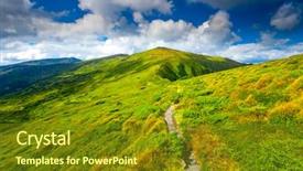  Presentation with blue mountain - Presentation theme with carpatian summer landscape mountain path with forest on the blue sky background panorama background and a tawny brown colored foreground