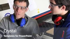  Presentation with television workshop - Amazing slides having carpenter and apprentice in workshop backdrop and a gray colored foreground