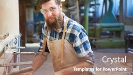  Presentation with apprentice - Slide deck with carpenter-apprentice-as-a-furniture background and a coral colored foreground