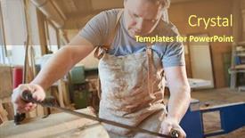  Presentation with apprentice - Presentation design having carpenter-apprentice-debarking-wood background and a tawny brown colored foreground