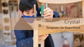  Presentation with apprentice - Amazing slides having carpenter-apprentice-gluing-and-repairing backdrop and a coral colored foreground