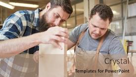 Presentation with wood joinery - Audience pleasing presentation theme consisting of carpenter-as-a-furniture-maker backdrop and a coral colored foreground