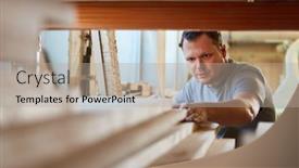  Presentation with carpenter - Audience pleasing PPT theme consisting of carpenter-as-a-woodworker backdrop and a mint green colored foreground