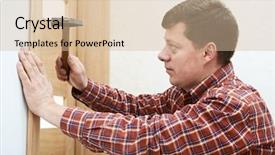  Presentation with wood scraps - Slide deck featuring carpenter at interior wood door background and a lemonade colored foreground