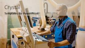  Presentation with woodworking - Presentation enhanced with carpenter-at-pc-works background and a soft green colored foreground