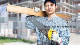  Presentation with construction work - Presentation theme featuring carpenter at work in a construction site background and a light blue colored foreground