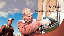  Presentation with construction work - Cool new presentation with carpenter construction - builders laborer in work wear backdrop and a coral colored foreground