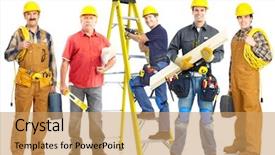  Presentation with industrial workers - Amazing slide set having carpenter construction - group of industrial workers backdrop and a coral colored foreground