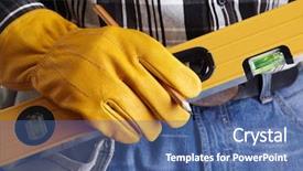  Presentation with waiter hand in white glove - Audience pleasing PPT theme consisting of carpenter construction - hand of builder with yellow backdrop and a ocean colored foreground