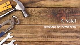 Presentation with tools - Presentation featuring carpenter construction - tools on wooden background background and a tawny brown colored foreground