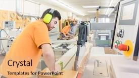  Presentation with wooden board empty table top - Amazing PPT theme having carpenter cutting board with table backdrop and a coral colored foreground