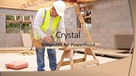  Presentation with house roof and roofing business - Slide set featuring carpenter cutting house roof supports background and a coral colored foreground