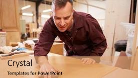  Presentation with carpenter - Presentation theme featuring carpenter finishing wood in carpentry background and a coral colored foreground