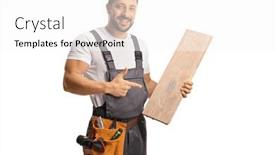  Presentation with carpenter - Presentation theme consisting of carpenter-holding-a-wooden-floor background and a  colored foreground