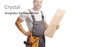  Presentation with carpenter - Presentation enhanced with carpenter-holding-a-wooden-floor background and a  colored foreground