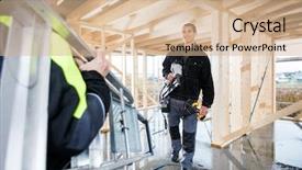  Presentation with drill - PPT theme enhanced with carpenter holding drill machine while background and a coral colored foreground