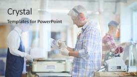  Presentation with carpenter - Theme consisting of carpenter in ear protectors lean background and a light gray colored foreground