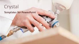  Presentation with later - Cool new presentation with carpenter in his paint room spraying a piece of wood to be used in his workshop later backdrop and a lemonade colored foreground