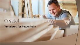  Presentation with carpenter - Presentation theme consisting of carpenter-in-workshop-fetches-wood background and a mint green colored foreground