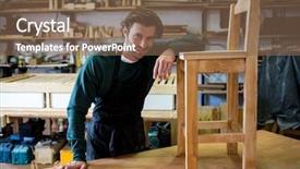  Presentation with craft - Audience pleasing slides consisting of carpenter is posing with his craft in a dusty workshop backdrop and a violet colored foreground