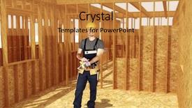 Presentation with start construction - Audience pleasing presentation consisting of carpenter is ready to start his job in construction site backdrop and a gold colored foreground