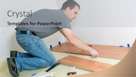  Presentation with carpenter - Presentation theme enhanced with carpenter laying laminate floor background and a light gray colored foreground