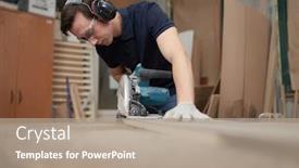  Presentation with carpenter - Slides featuring carpenter-man-in-protective-headphones background and a coral colored foreground