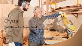  Presentation with carpenter - PPT theme with carpenter-master-and-trainee background and a coral colored foreground