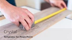  Presentation with piece of the pie - Presentation theme featuring carpenter measuring piece of wood with tape background and a soft green colored foreground