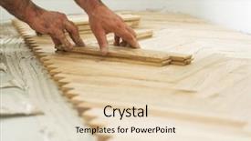  Presentation with construction work - Colorful presentation enhanced with carpenter on work putting wood parquet pieces home construction backdrop and a lemonade colored foreground