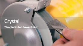  Presentation with workshop tools - PPT theme featuring carpenter - only hands to be seen - is grinding his tools in his workshop background and a gray colored foreground