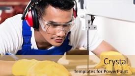  Presentation with manufacturing - Amazing theme having carpenter or worker on saw backdrop and a yellow colored foreground