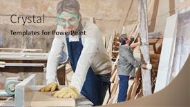  Presentation with carpenter - PPT theme consisting of carpenter-planes-wood-in-carpentry background and a mint green colored foreground