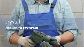  Presentation with carpenter - PPT theme consisting of carpenter-posing-with-boring-machine background and a teal colored foreground