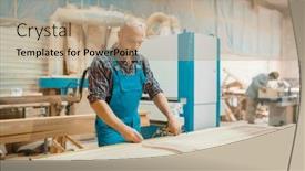  Presentation with woodworking - Slide deck consisting of carpenter-processes-wooden-door-woodworking background and a coral colored foreground