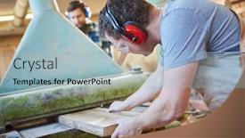  Presentation with carpenter - Colorful slide deck enhanced with carpenter-pushes-a-wooden-plank backdrop and a light blue colored foreground