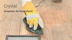  Presentation with electrical - Amazing PPT theme having carpenter-s-hand-sanding backdrop and a lemonade colored foreground