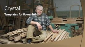  Presentation with carpenter - PPT layouts having carpenter-sitting-on-wood-stacked background and a tawny brown colored foreground