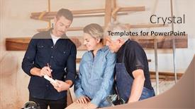  Presentation with carpenter - Presentation design featuring carpenter-team-with-master background and a soft green colored foreground