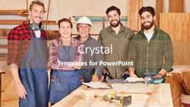  Presentation with carpenter - Beautiful slide deck featuring carpenter-team-with-senior-boss backdrop and a coral colored foreground