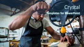  Presentation with drill - PPT layouts with carpenter-using-a-drill background and a ocean colored foreground