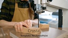  Presentation with band - Slides featuring carpenter-using-band-saw background and a coral colored foreground