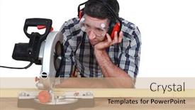  Presentation with carpenter - Slide set featuring carpenter using miter saw background and a coral colored foreground