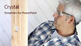  Presentation with safety - Presentation consisting of carpenter wearing his safety goggles background and a lemonade colored foreground