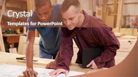  Presentation with apprentice - Slide deck having carpenter with apprentice looking at plans in workshop background and a red colored foreground